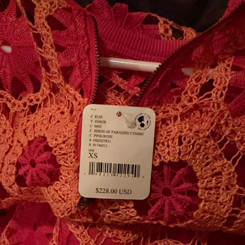 NWT Free People Orange and Pink Crochet Dress with Slip - Picture 2 of 3